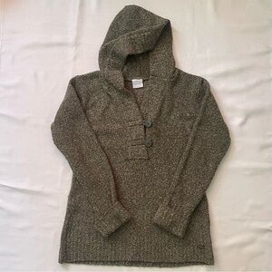 Columbia Green Brown Hooded Button Chunky-Knit Pullover Sweater Women M